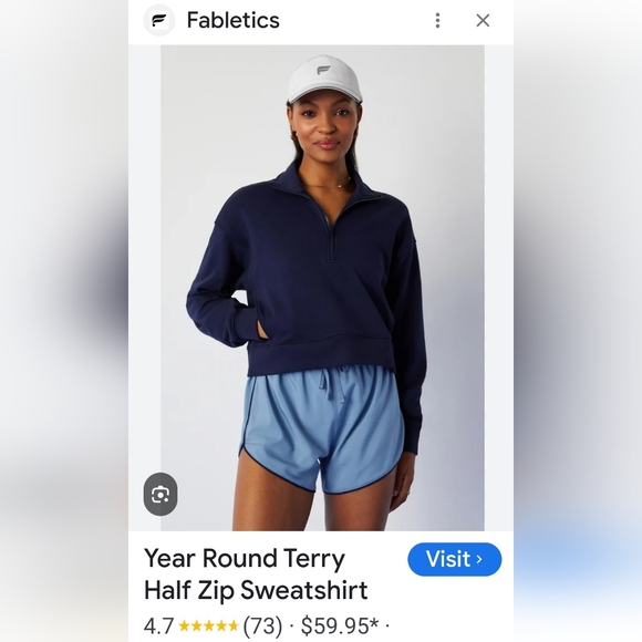Fabletics Navy M Year Round Terry Half Zip Sweatshirt - Picture 1 of 3